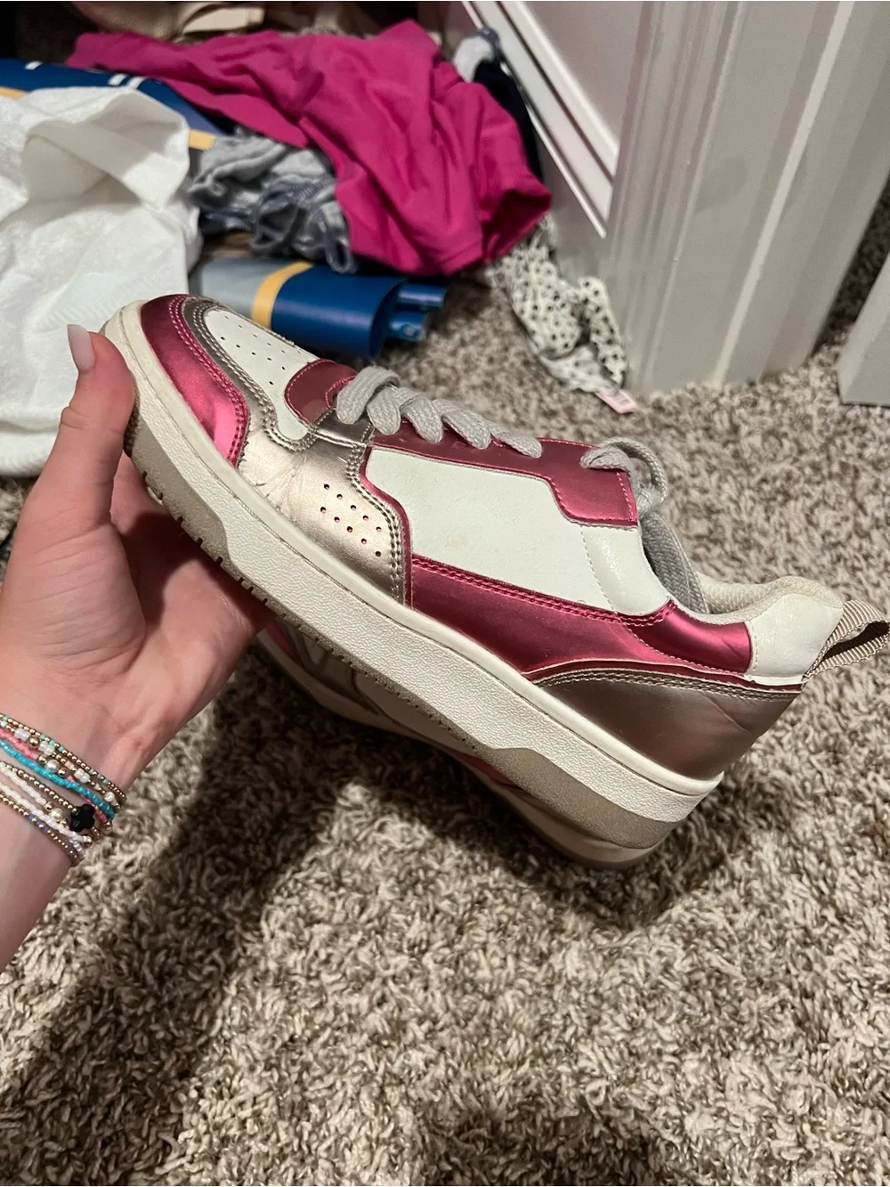 ShuShop White, Pink & Metallic Brown Women's Sneakers